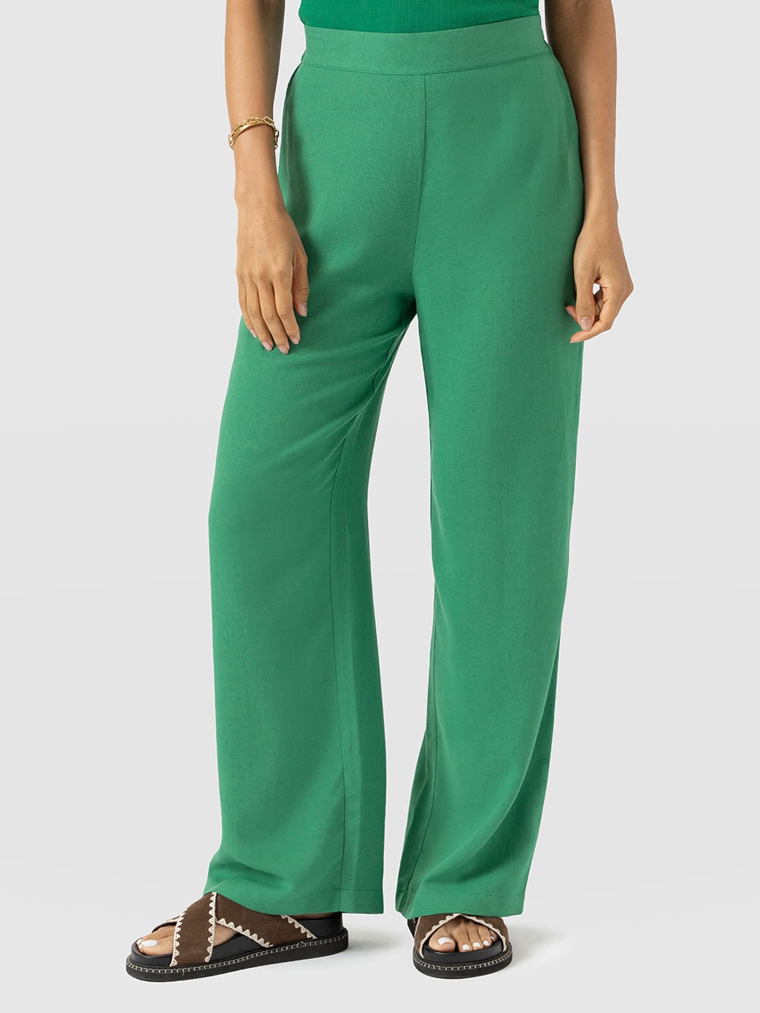 Corinne Wide Leg Linen Pant - Green