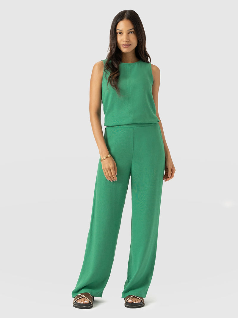 Corinne Wide Leg Linen Pant - Green - Women's Trousers | Saint and Sofia® UK