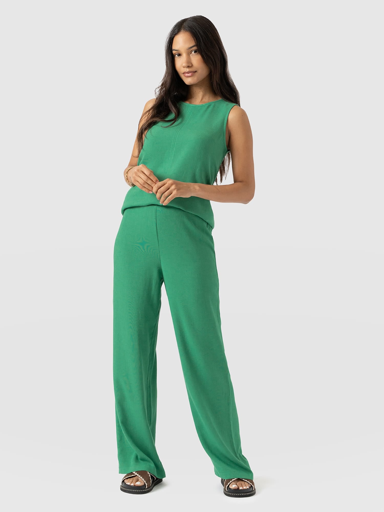 Corinne Wide Leg Linen Pant - Green
