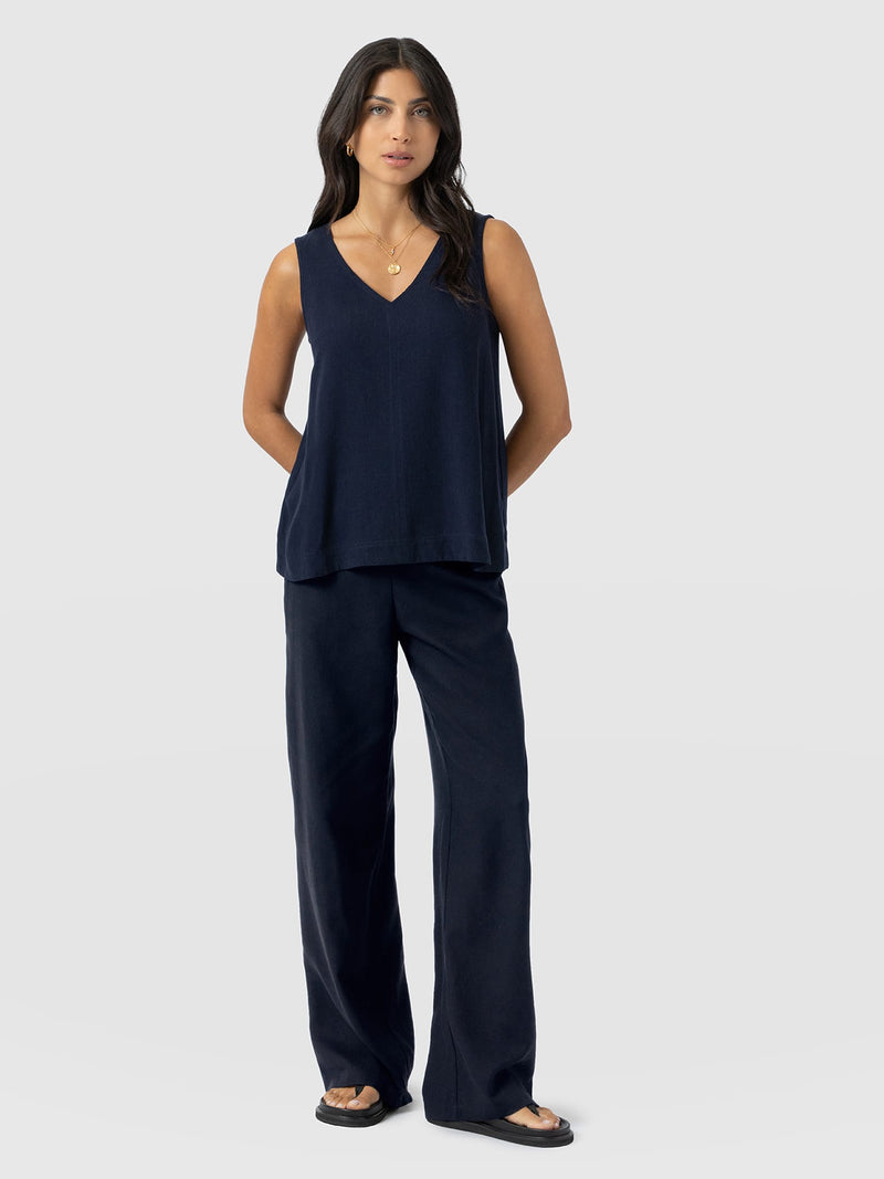 Corinne Wide Leg Linen Pant - Navy - Women's Trousers | Saint and Sofia® UK