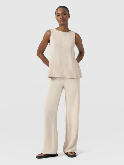 Corinne Wide Leg Linen Pant - Oatmeal - Women's Trousers | Saint and Sofia® UK