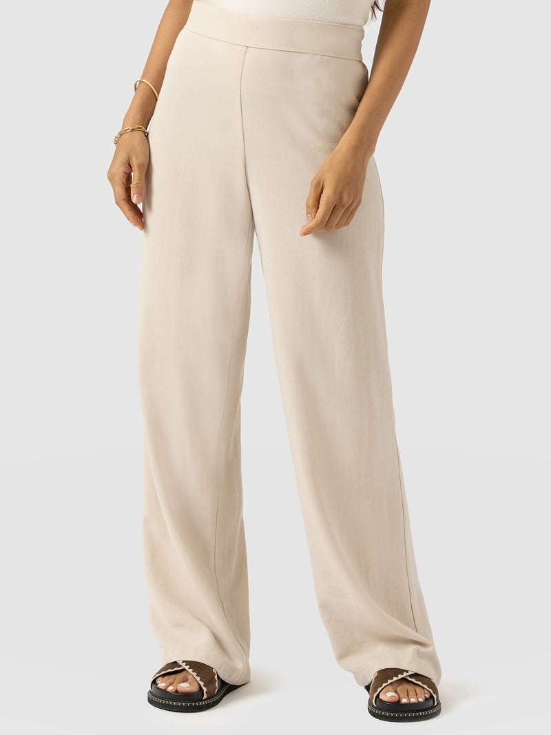 Corinne Wide Leg Linen Pant - Oatmeal