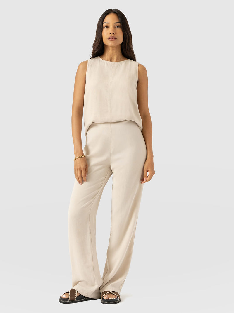 Corinne Wide Leg Linen Pant - Oatmeal