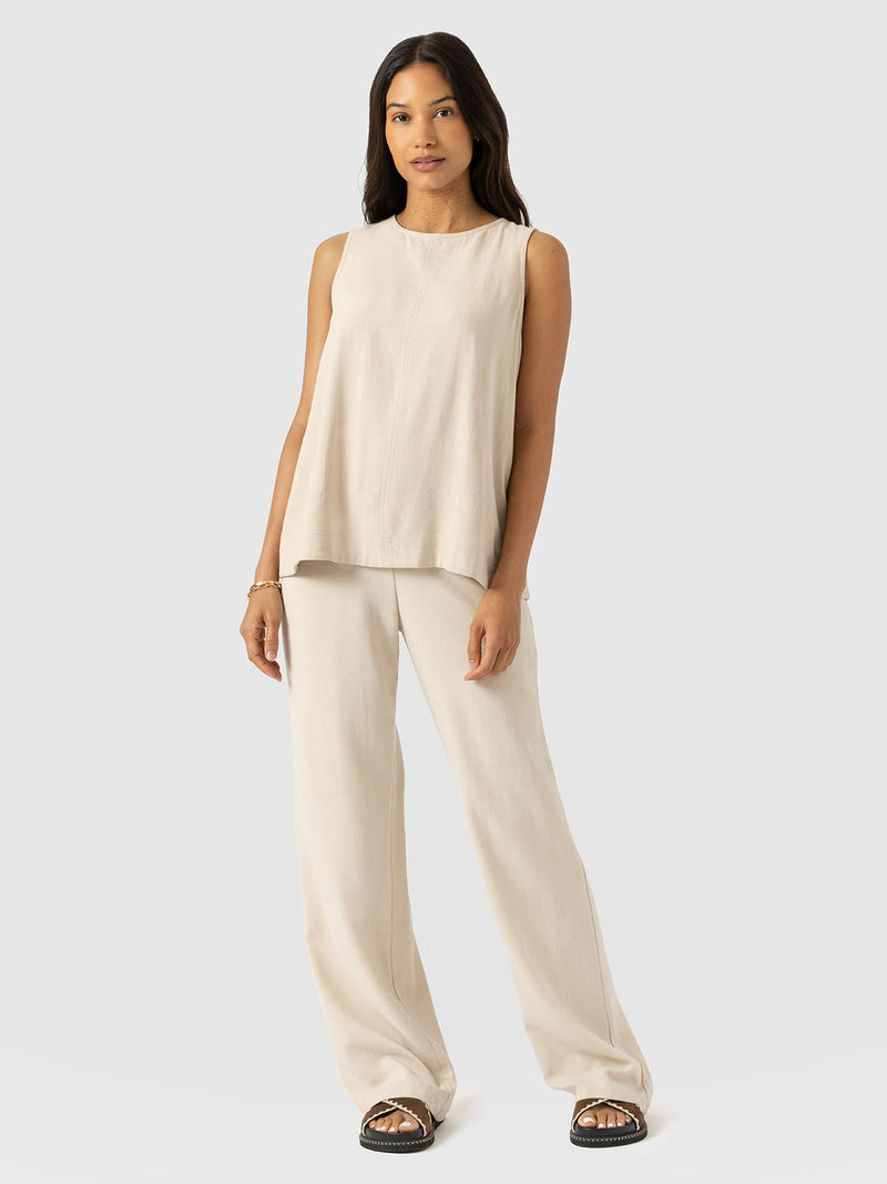 Corinne Wide Leg Linen Pant - Oatmeal