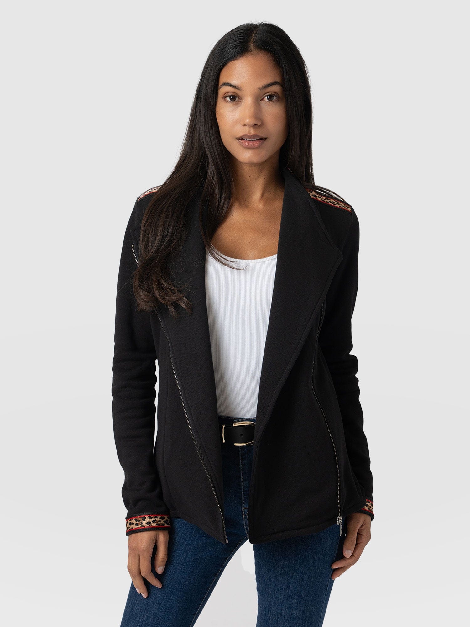 Cotton Biker Jacket - Black Leopard