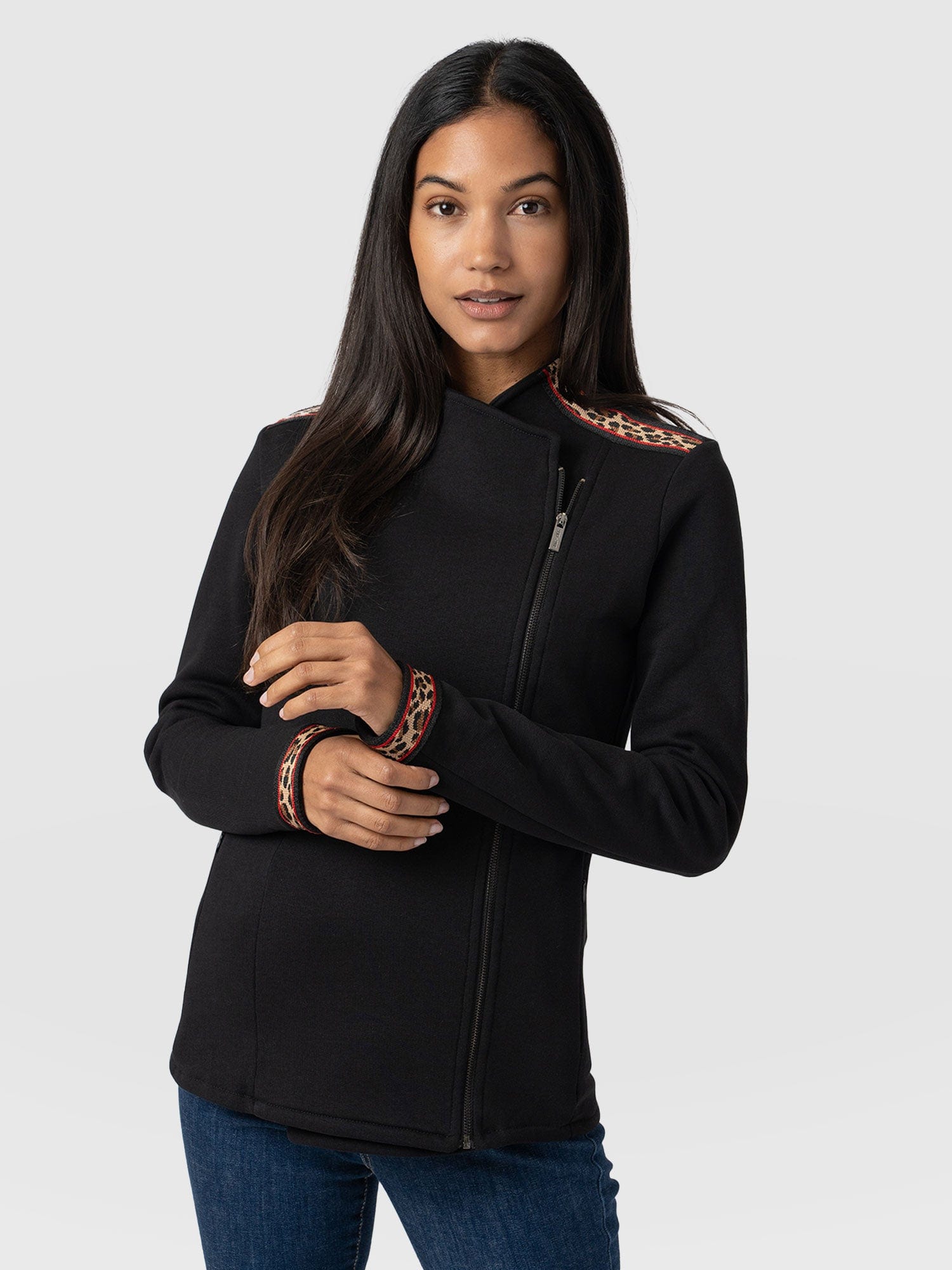 Cotton Biker Jacket Black Leopard - Women's Jackets | Saint + Sofia® UK
