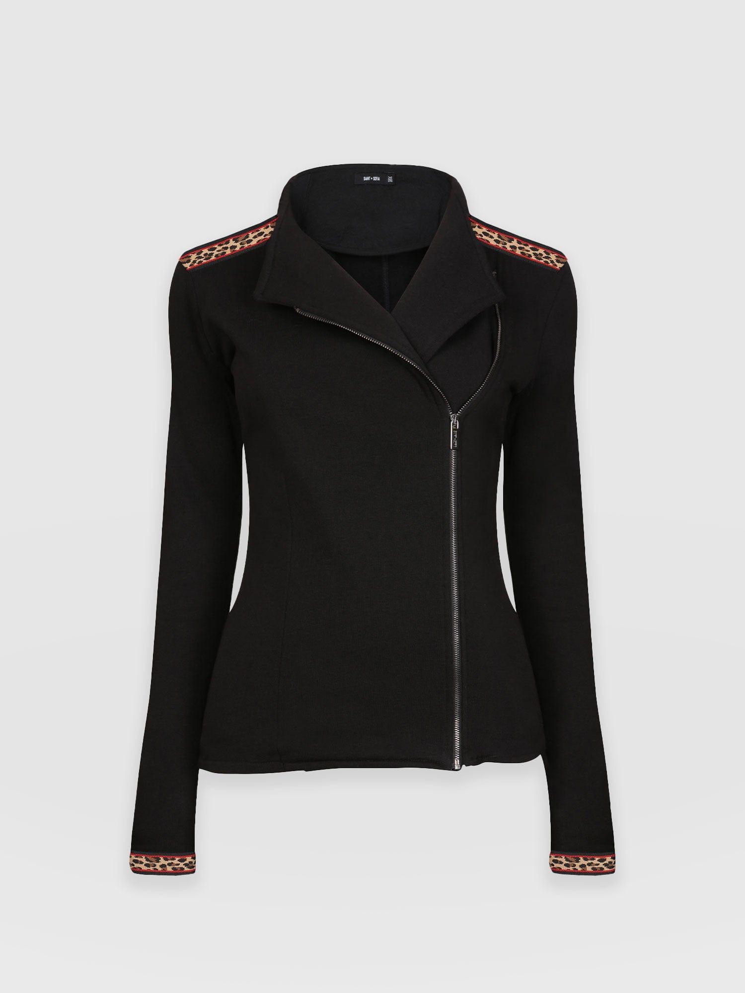 Cotton Biker Jacket Black Leopard - Women's Jackets | Saint + Sofia® UK