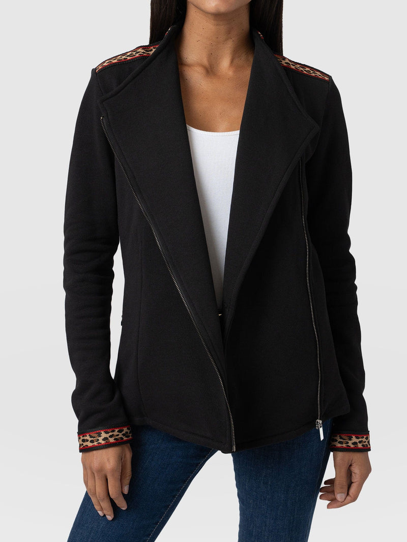 Cotton Biker Jacket - Black Leopard