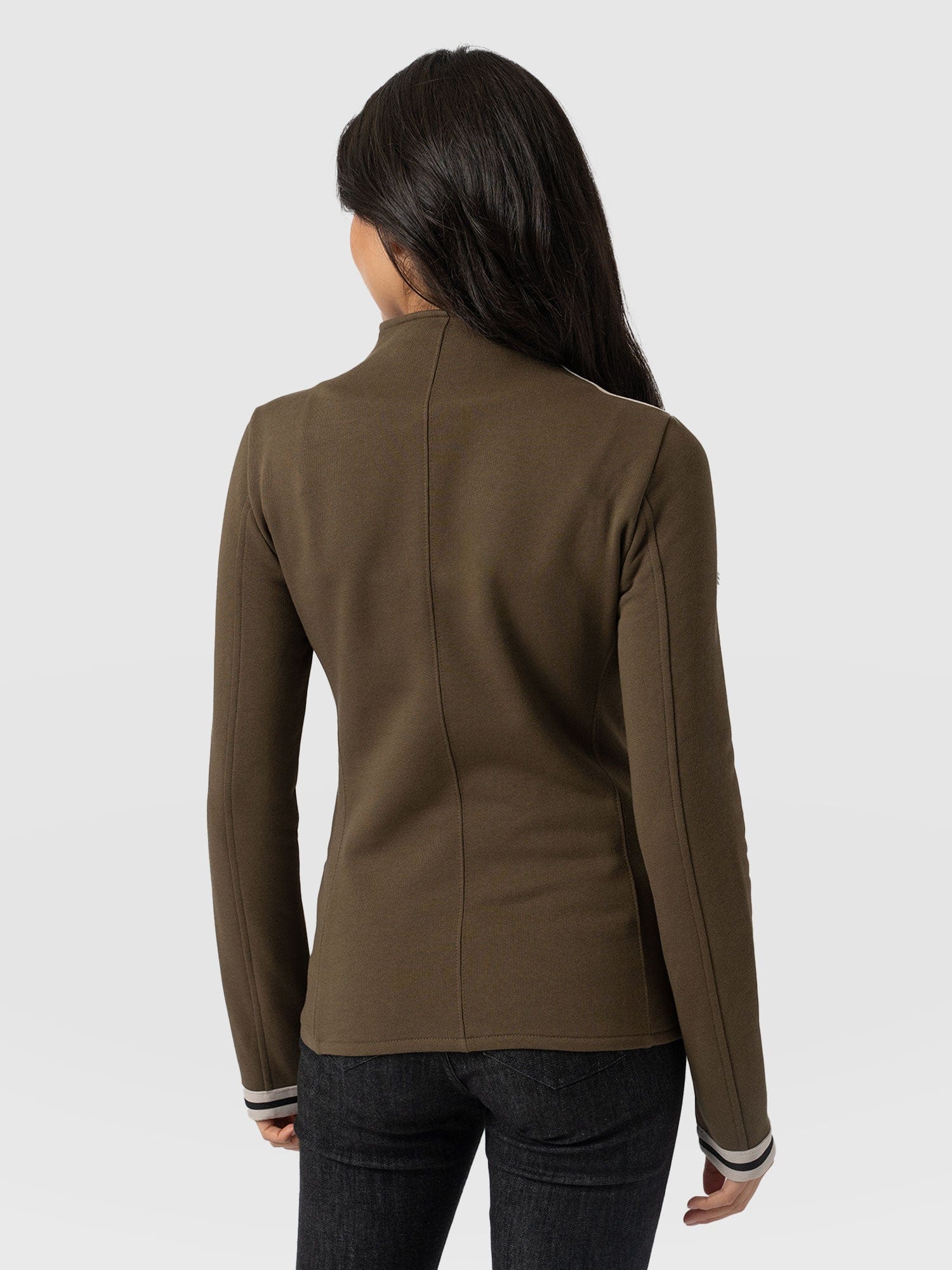 Cotton Biker Jacket - Khaki - Cream Stripe - Women's Jackets | Saint + Sofia® UK