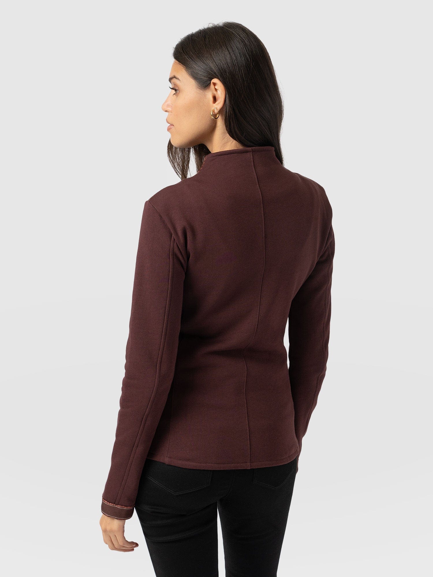Cotton Biker Jacket - Maroon - Bronze Stripe - Women's Jackets | Saint + Sofia® UK