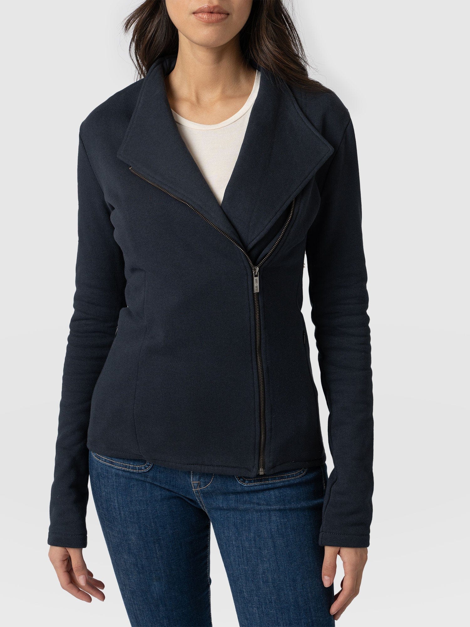 Cotton Biker Jacket Navy - Women's Jackets | Saint + Sofia® UK
