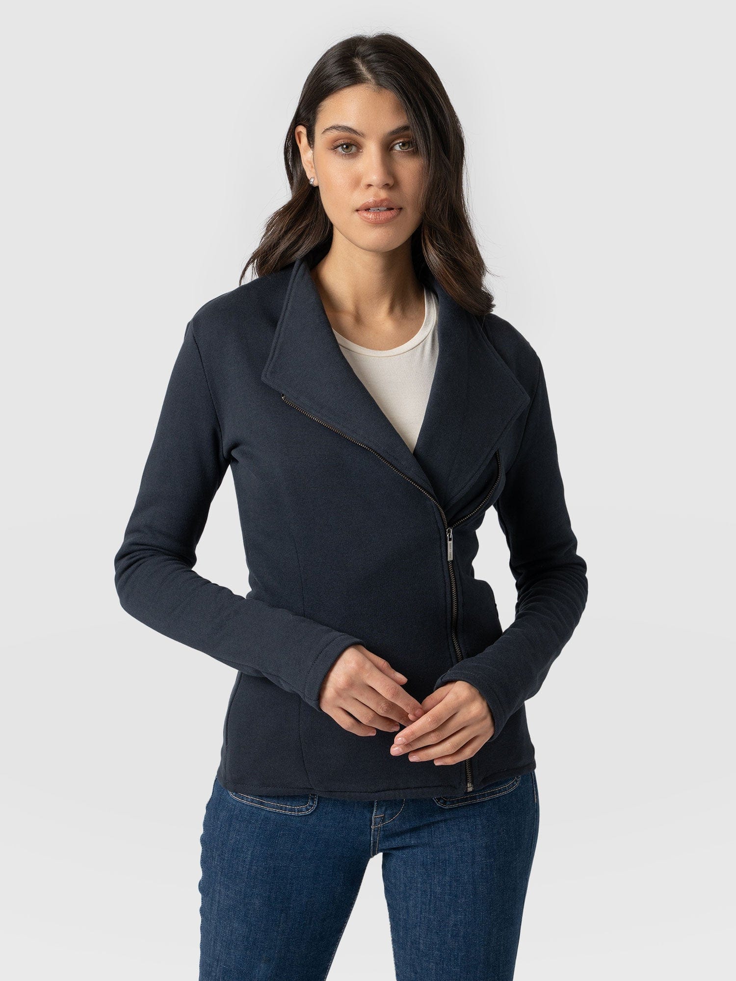 Cotton Biker Jacket Navy - Women's Jackets | Saint + Sofia® UK