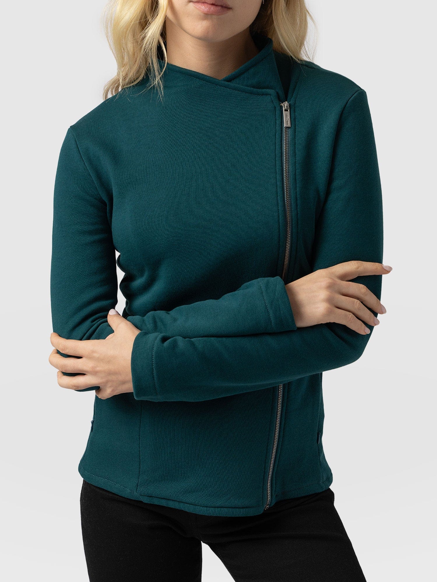Cotton Biker Jacket Teal - Women's Jackets | Saint + Sofia® UK