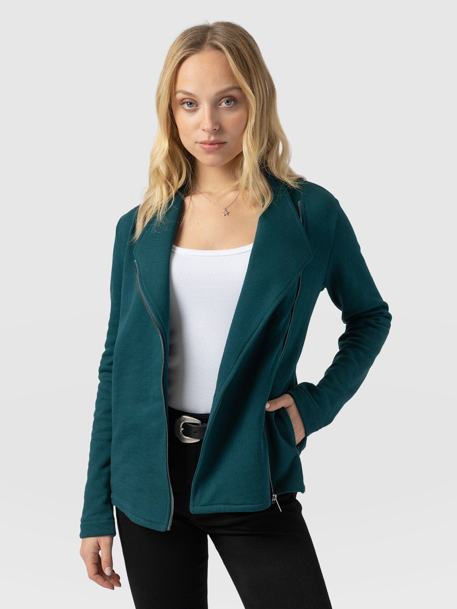 Cotton Biker Jacket Teal - Women's Jackets | Saint + Sofia® UK