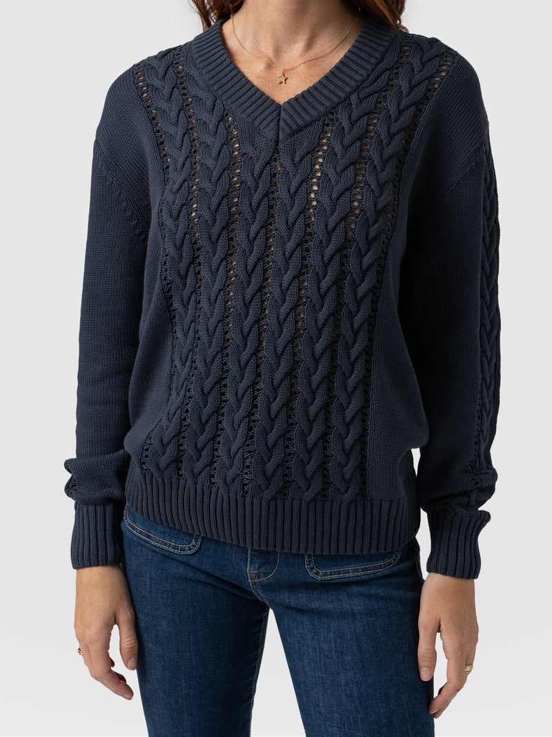 Cotton Cable Knit Jumper - Navy