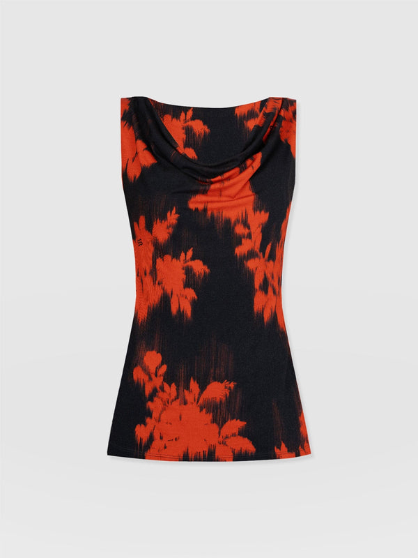 Cowl Neck Cami  Orange Fade Floral