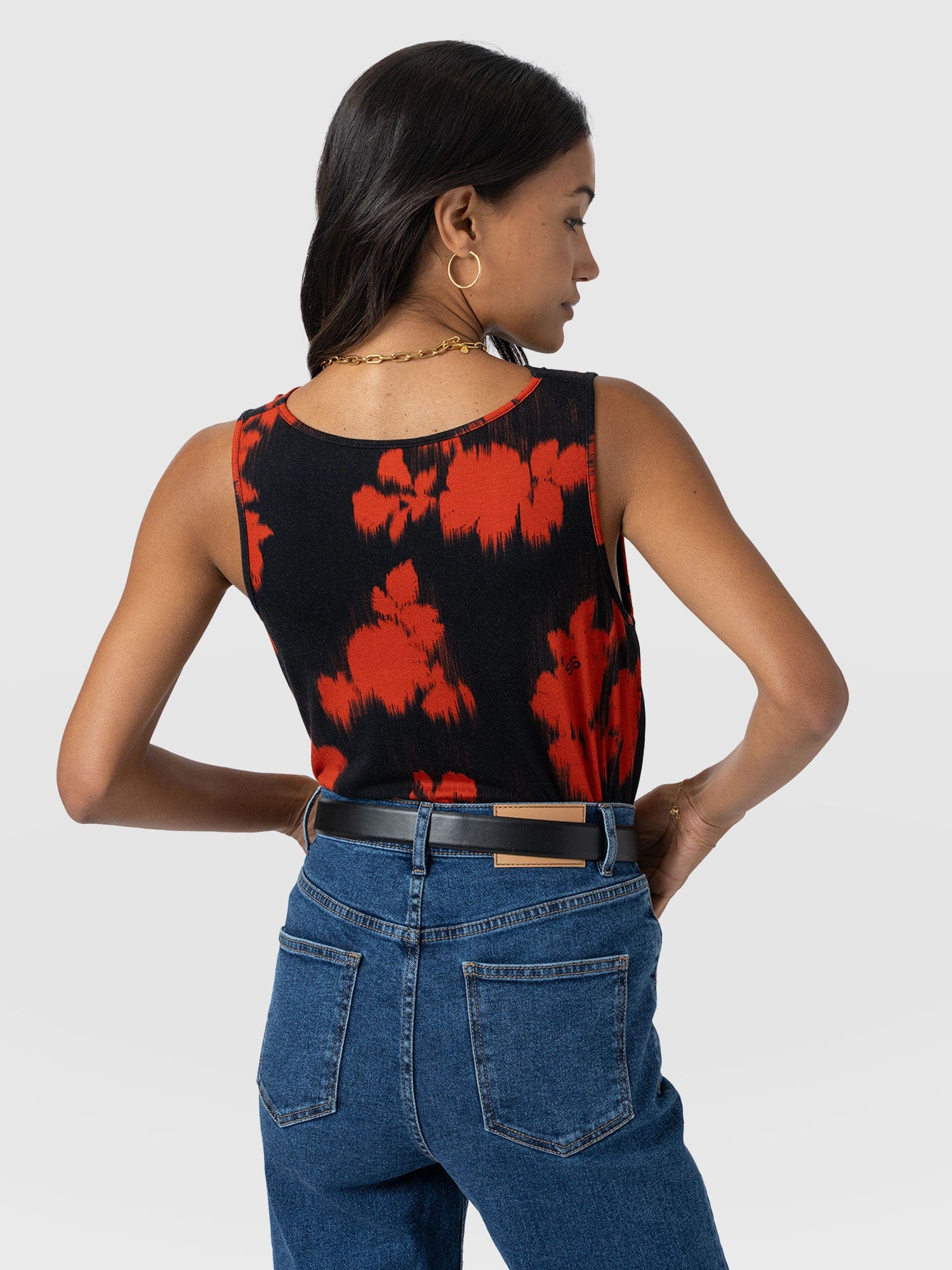 Cowl Neck Cami - Orange Fade Floral - Women's T-shirts | Saint + Sofia® UK
