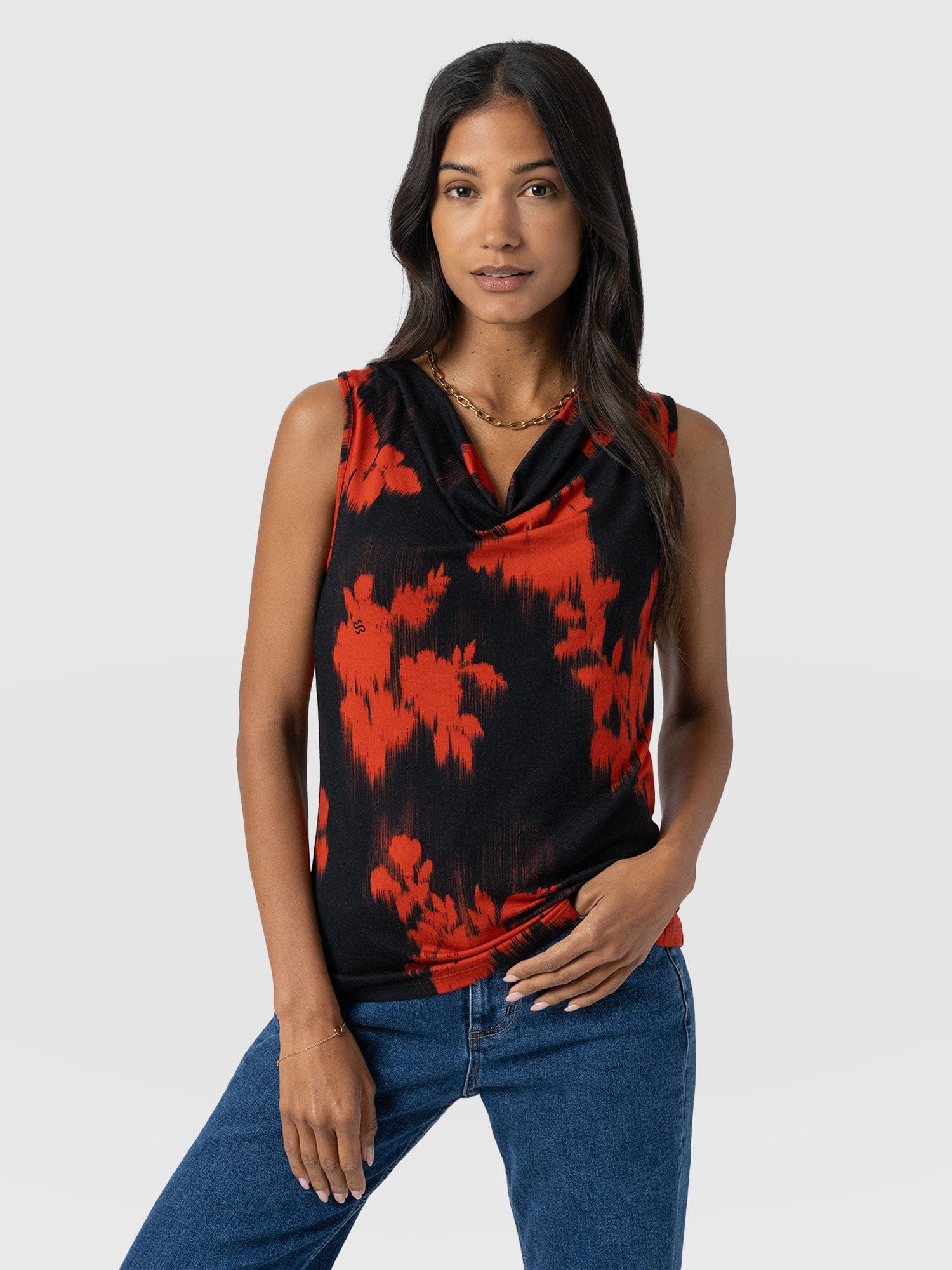 Cowl Neck Cami - Orange Fade Floral - Women's T-shirts | Saint + Sofia® UK