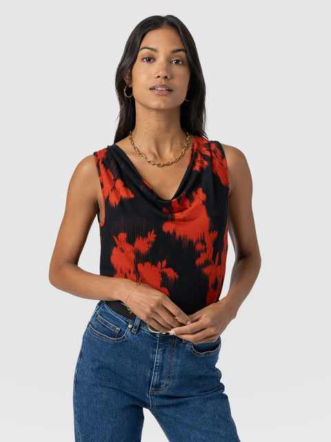 Cowl Neck Cami - Orange Fade Floral - Women's T-shirts | Saint + Sofia® UK