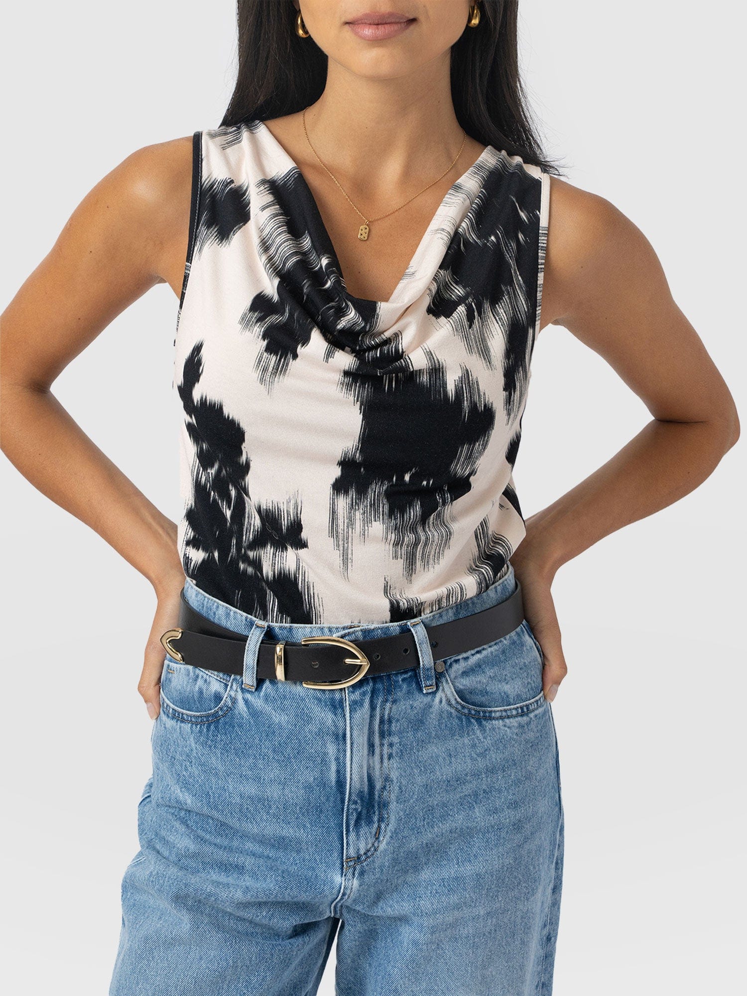 Cowl Neck Cami - White Fade Floral - Women's T-shirts | Saint + Sofia® UK