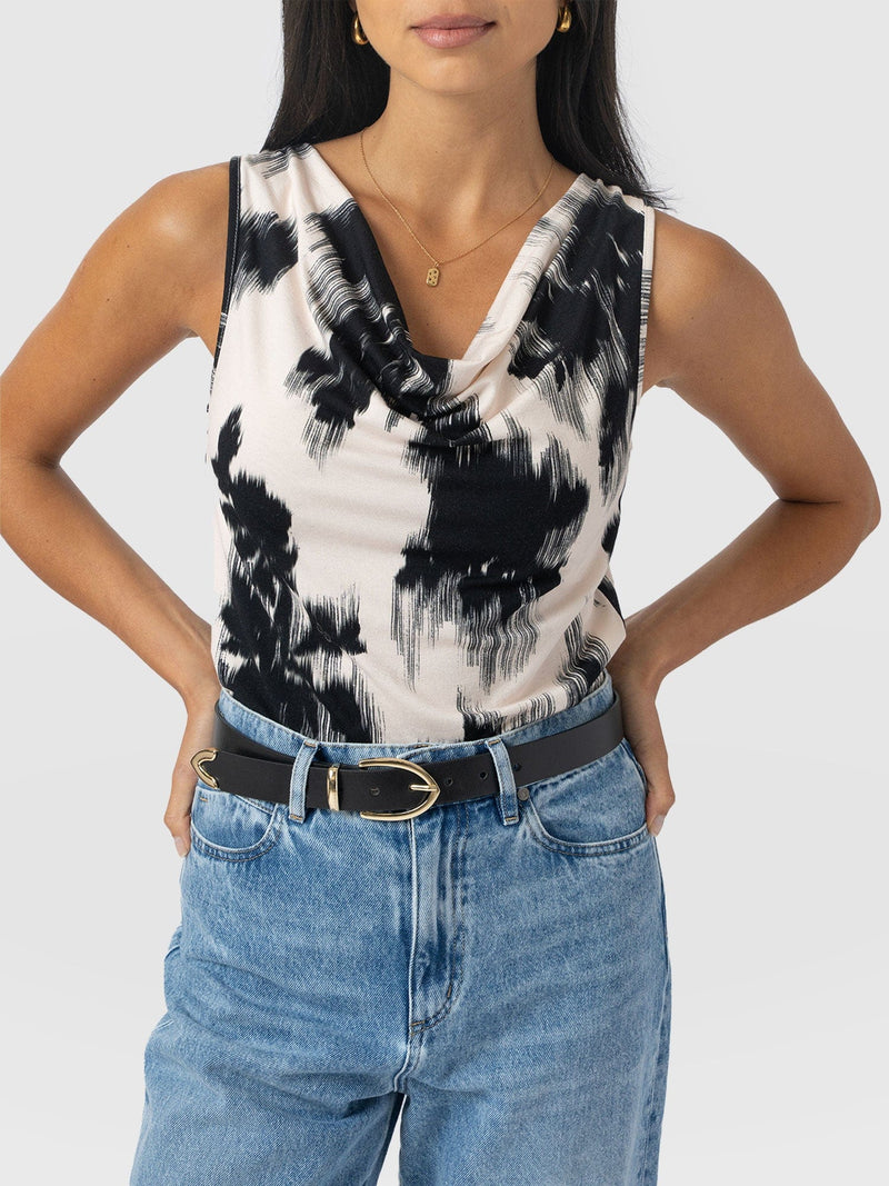 Cowl Neck Cami - White Fade Floral