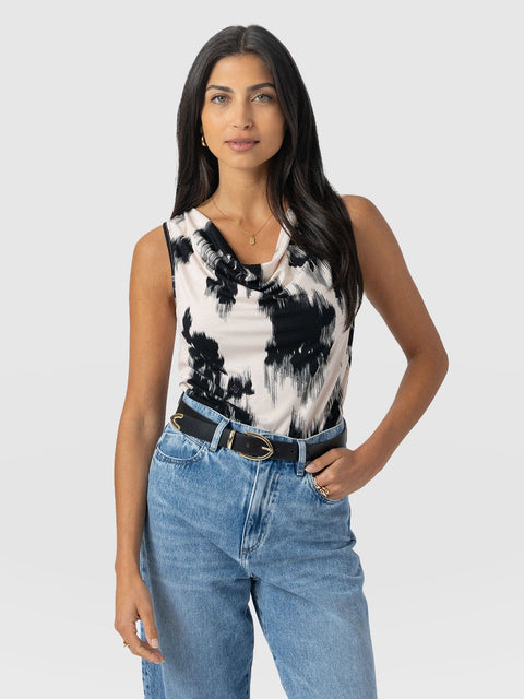 Cowl Neck Cami - White Fade Floral - Women's T-shirts | Saint + Sofia® UK