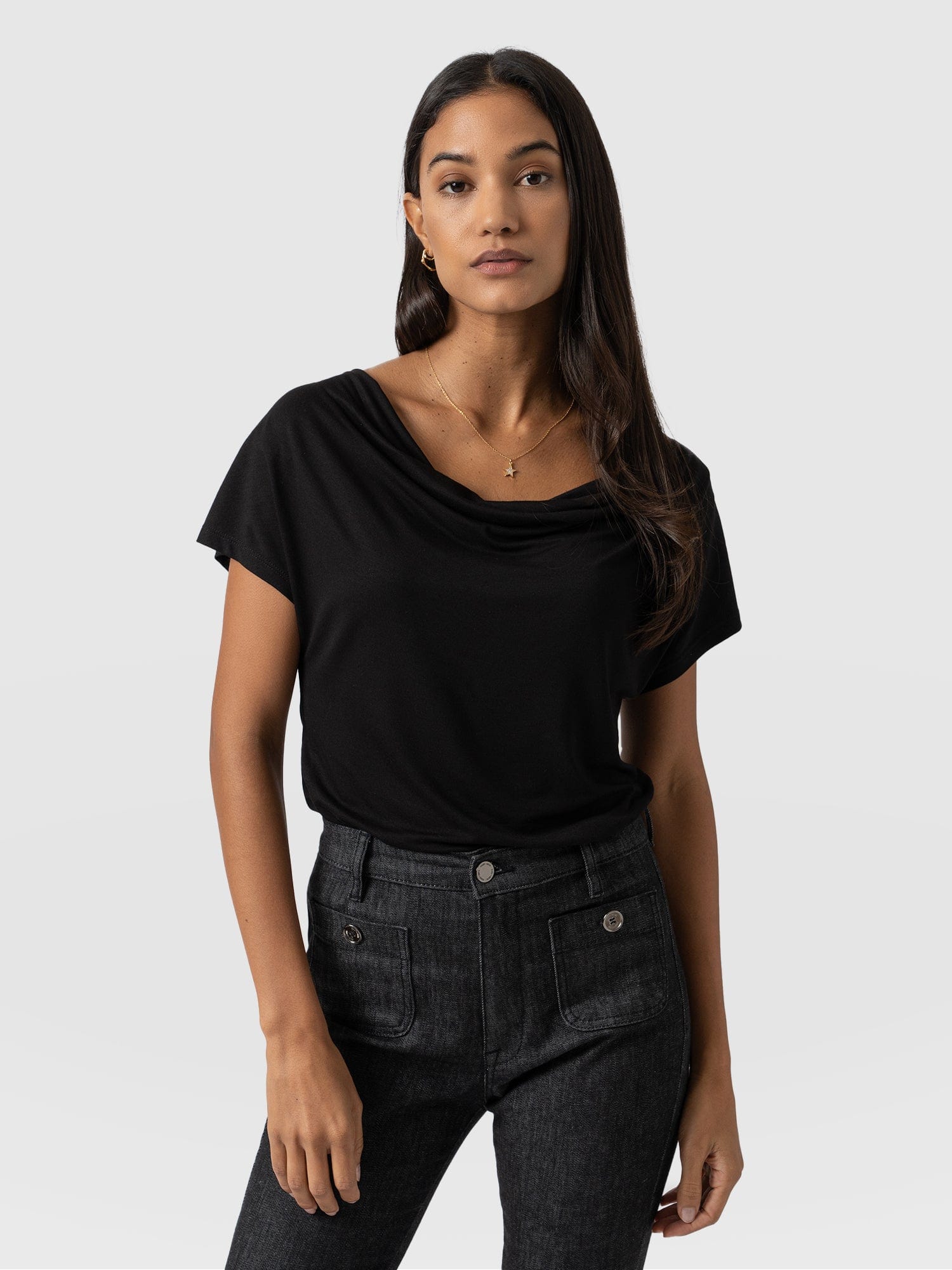 Cowl Neck Tee - Black