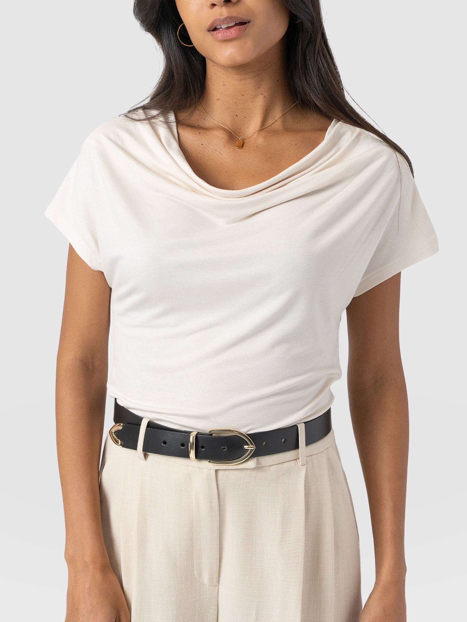 Cowl Neck Tee - Cream