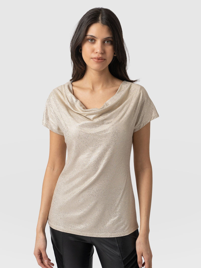 Cowl Neck Tee - Gold