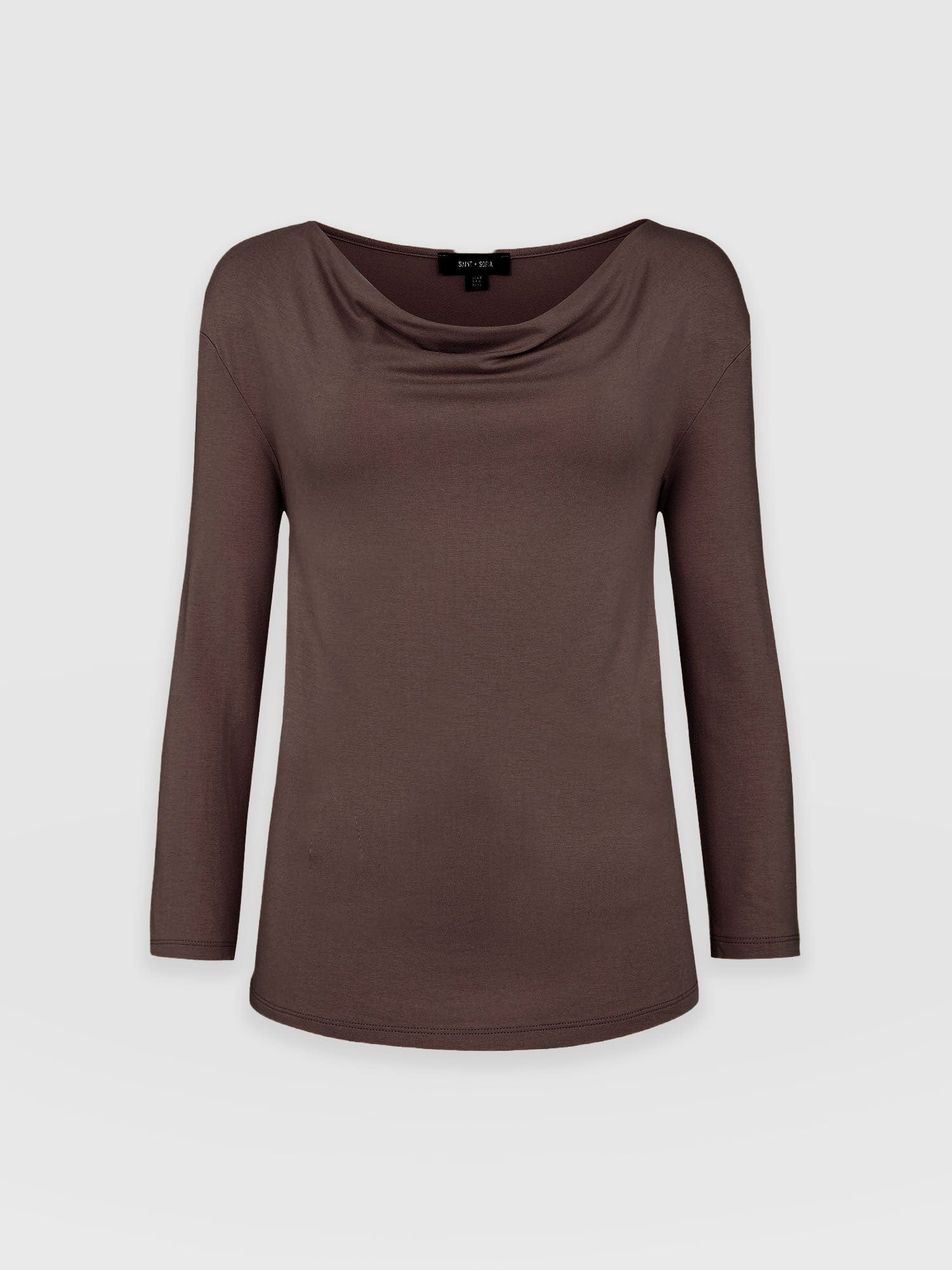 Cowl Neck Tee Long Sleeve - Maroon - Women's T-shirts | Saint + Sofia® UK