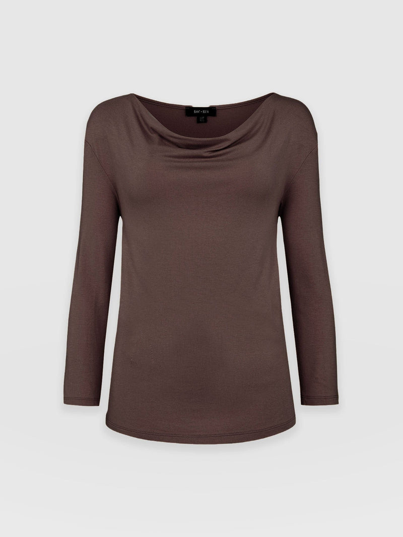Cowl Neck Tee Long Sleeve - Maroon