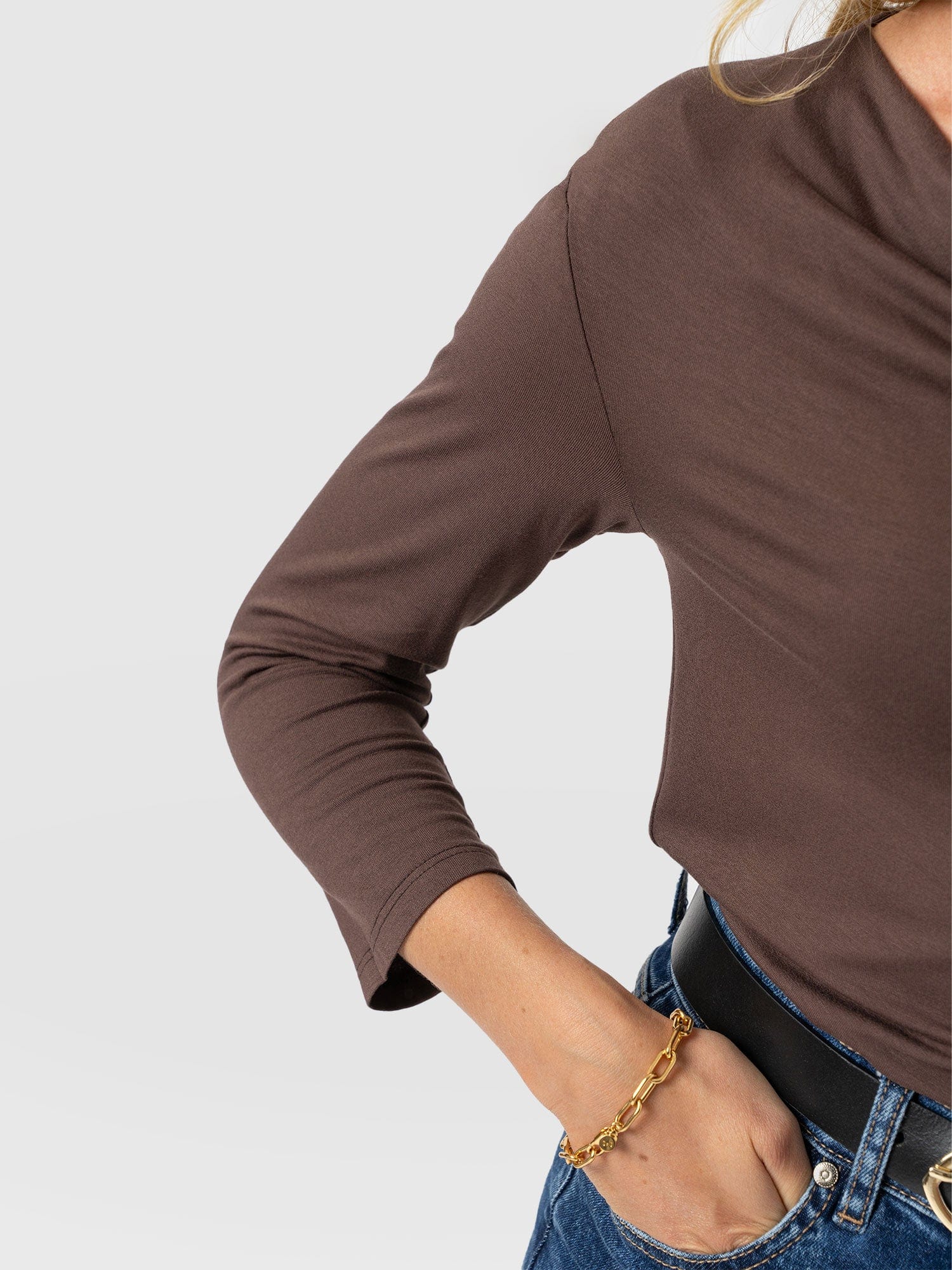 Cowl Neck Tee Long Sleeve - Maroon - Women's T-shirts | Saint + Sofia® UK