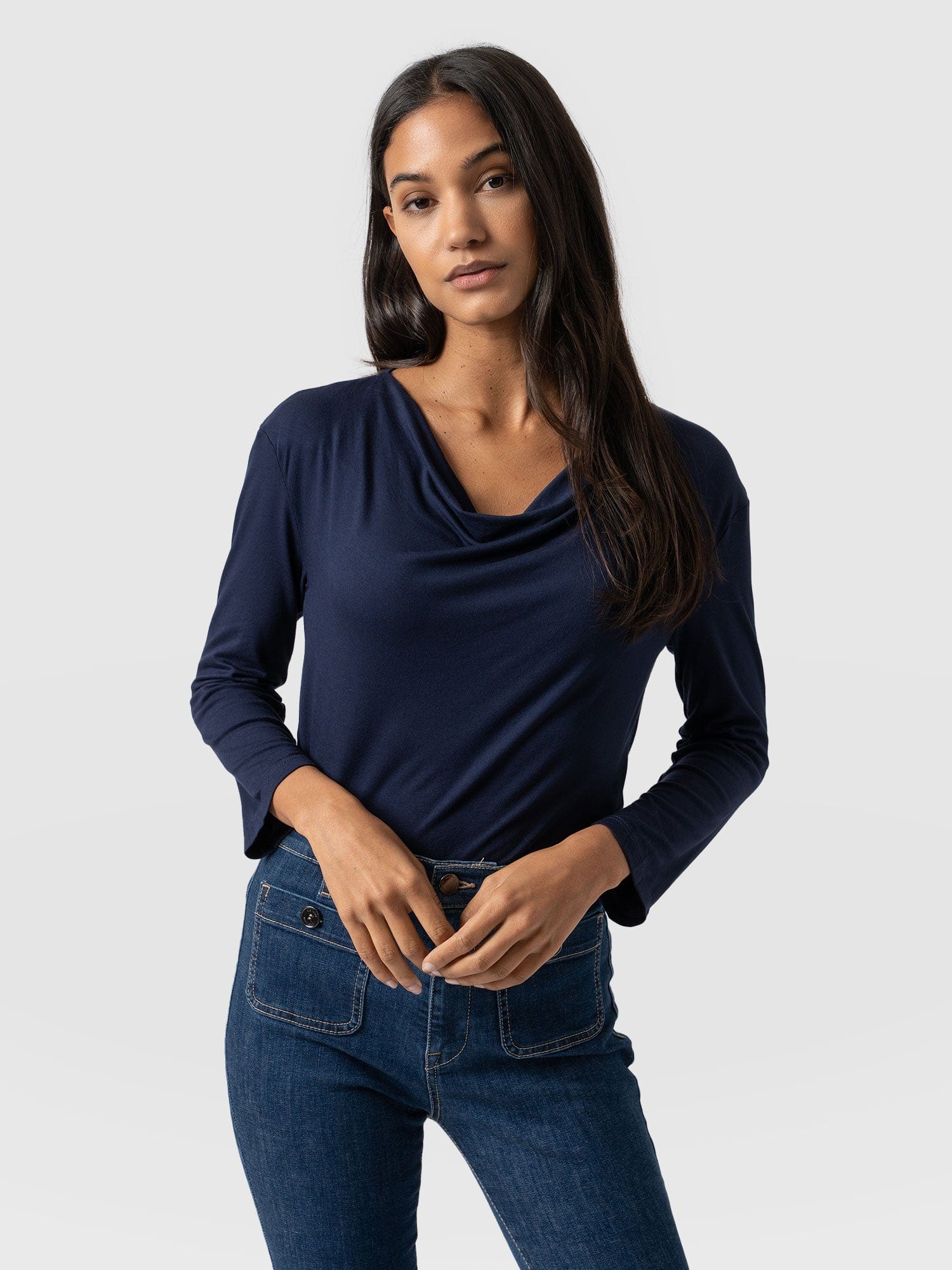 Cowl Neck Tee Long Sleeve - Navy