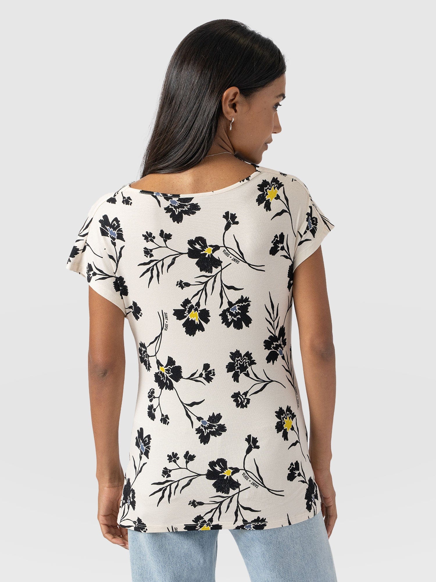 Cowl Neck Tee - White Spring Floral - Women's T-Shirts | Saint + Sofia® UK