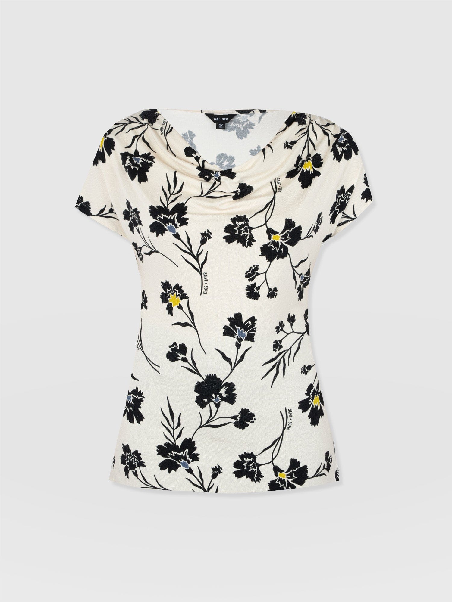 Cowl Neck Tee - White Spring Floral - Women's T-Shirts | Saint + Sofia® UK