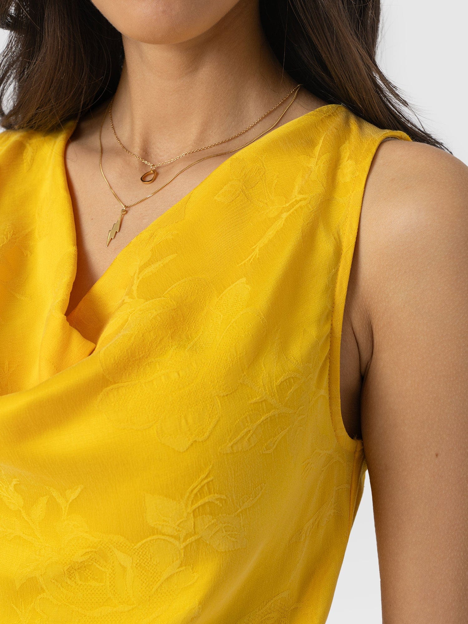 Cowl Neck Cami - Yellow Jacquard - Women's T-shirts | Saint + Sofia® UK