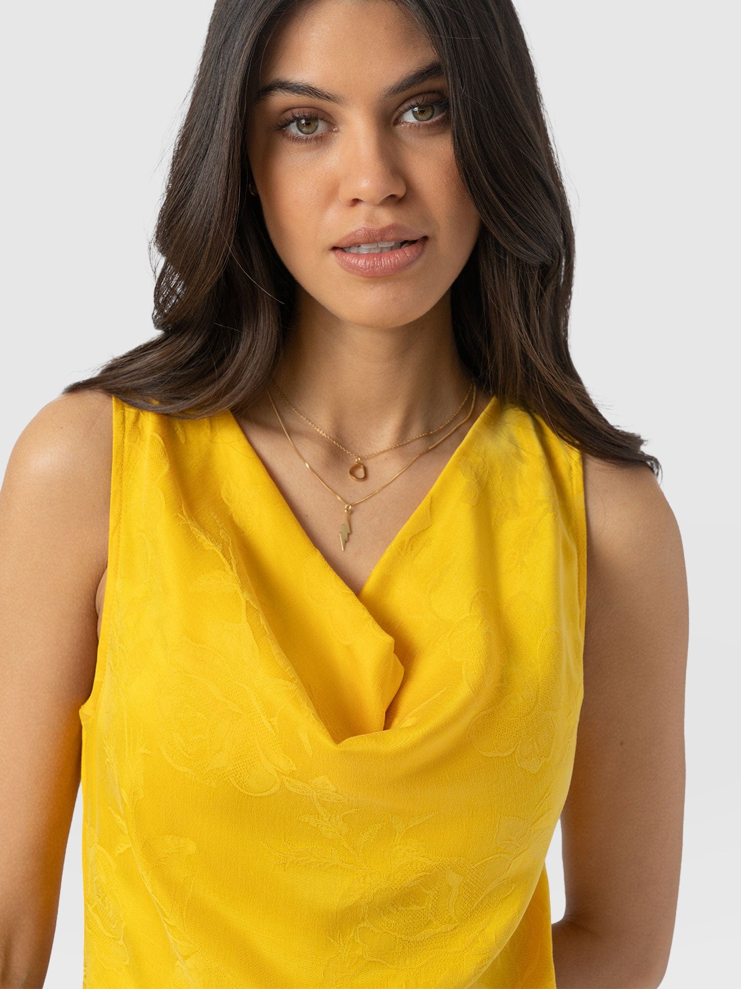Cowl Neck Cami - Yellow Jacquard - Women's T-shirts | Saint + Sofia® UK