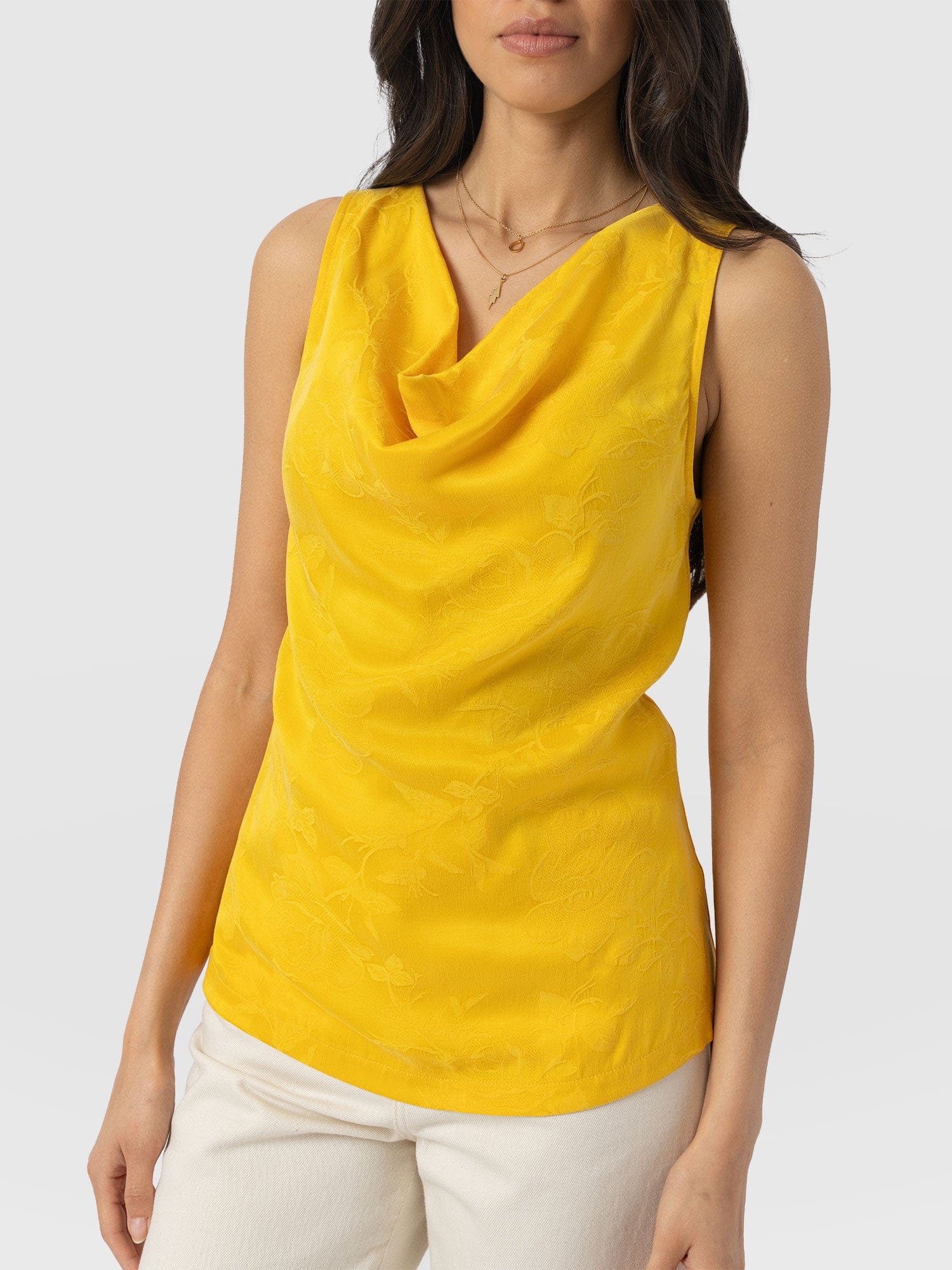 Cowl Neck Cami - Yellow Jacquard - Women's T-shirts | Saint + Sofia® UK