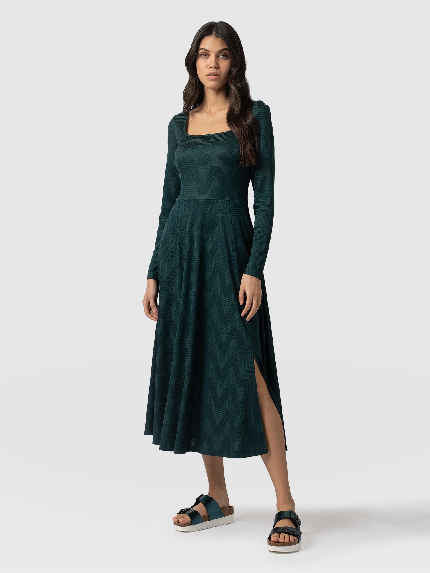 Darcey Flared Dress - Teal Jacquard