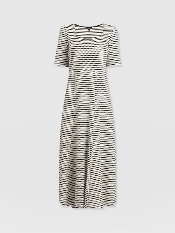 Darcey Short Sleeve Flared Dress - Monochrome Jacquard