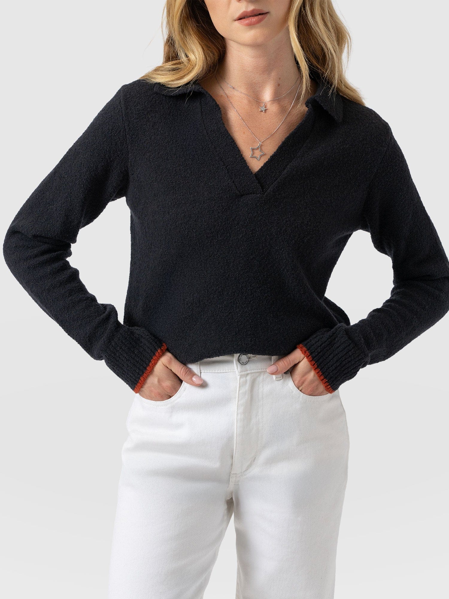 Delphi Polo Knit - Black - Women's T-shirts | Saint + Sofia® UK