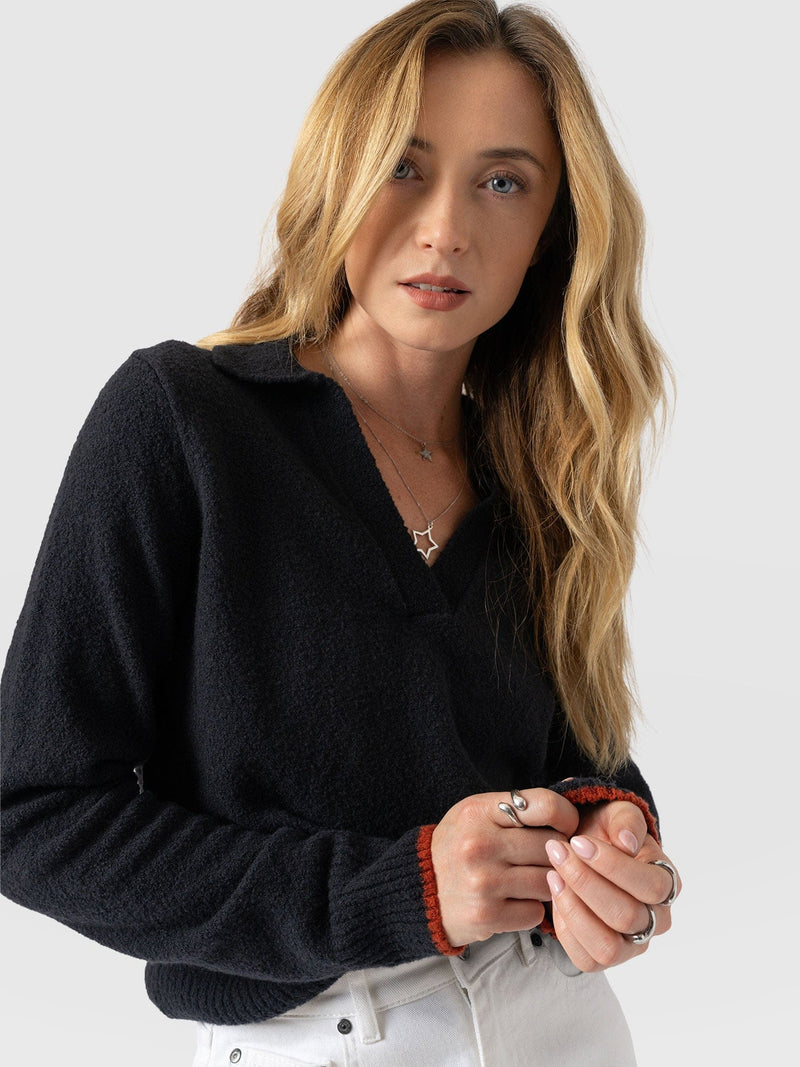 Delphi Polo Knit - Black - Women's T-shirts | Saint + Sofia® UK