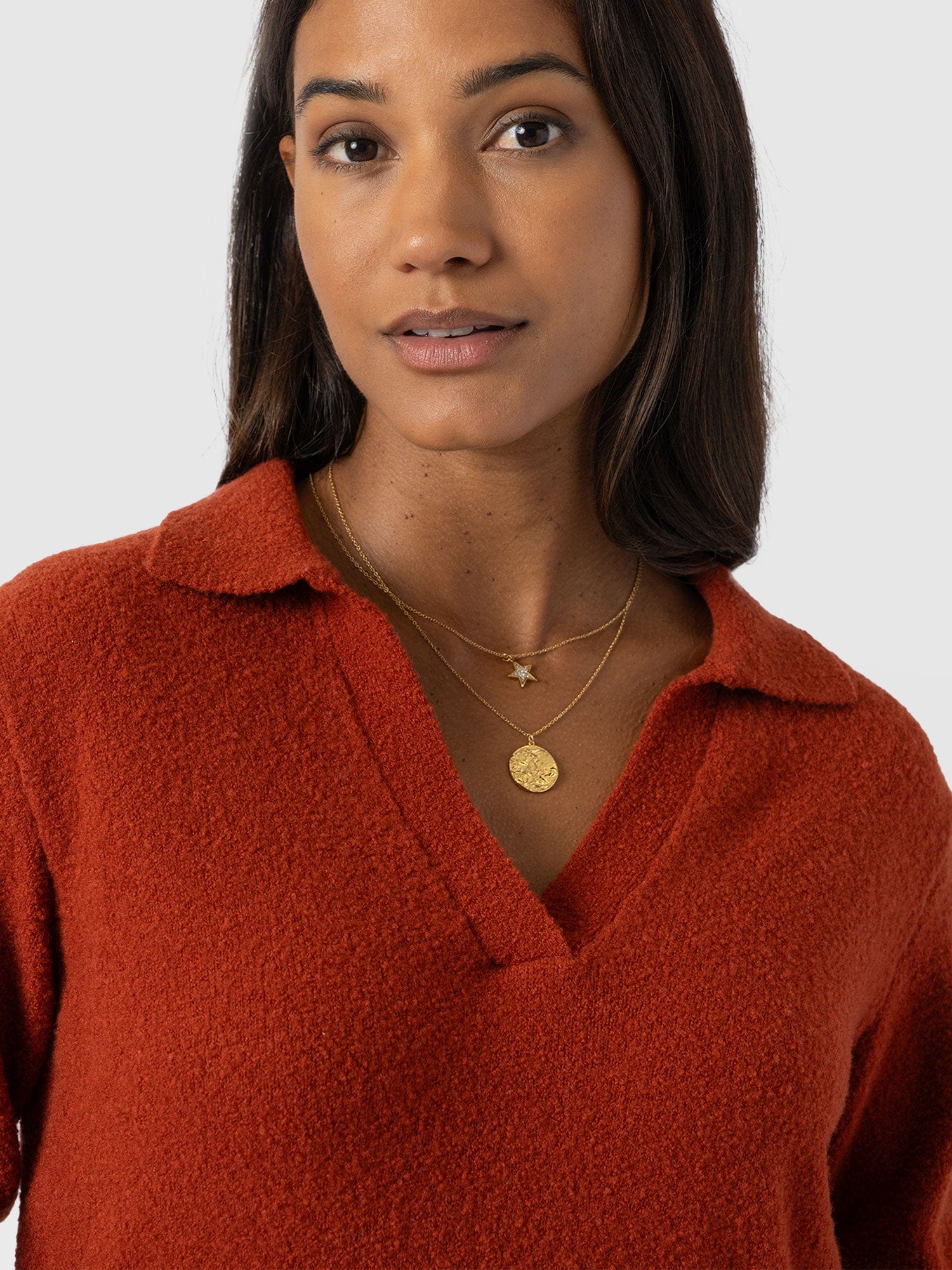 Delphi Polo Knit - Burnt Orange - Women's T-shirts | Saint + Sofia® UK