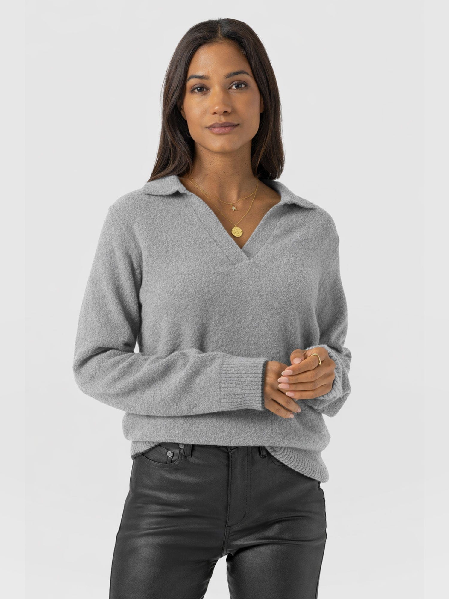Delphi Polo Knit - Grey - Women's Jumpers | Saint + Sofia® UK