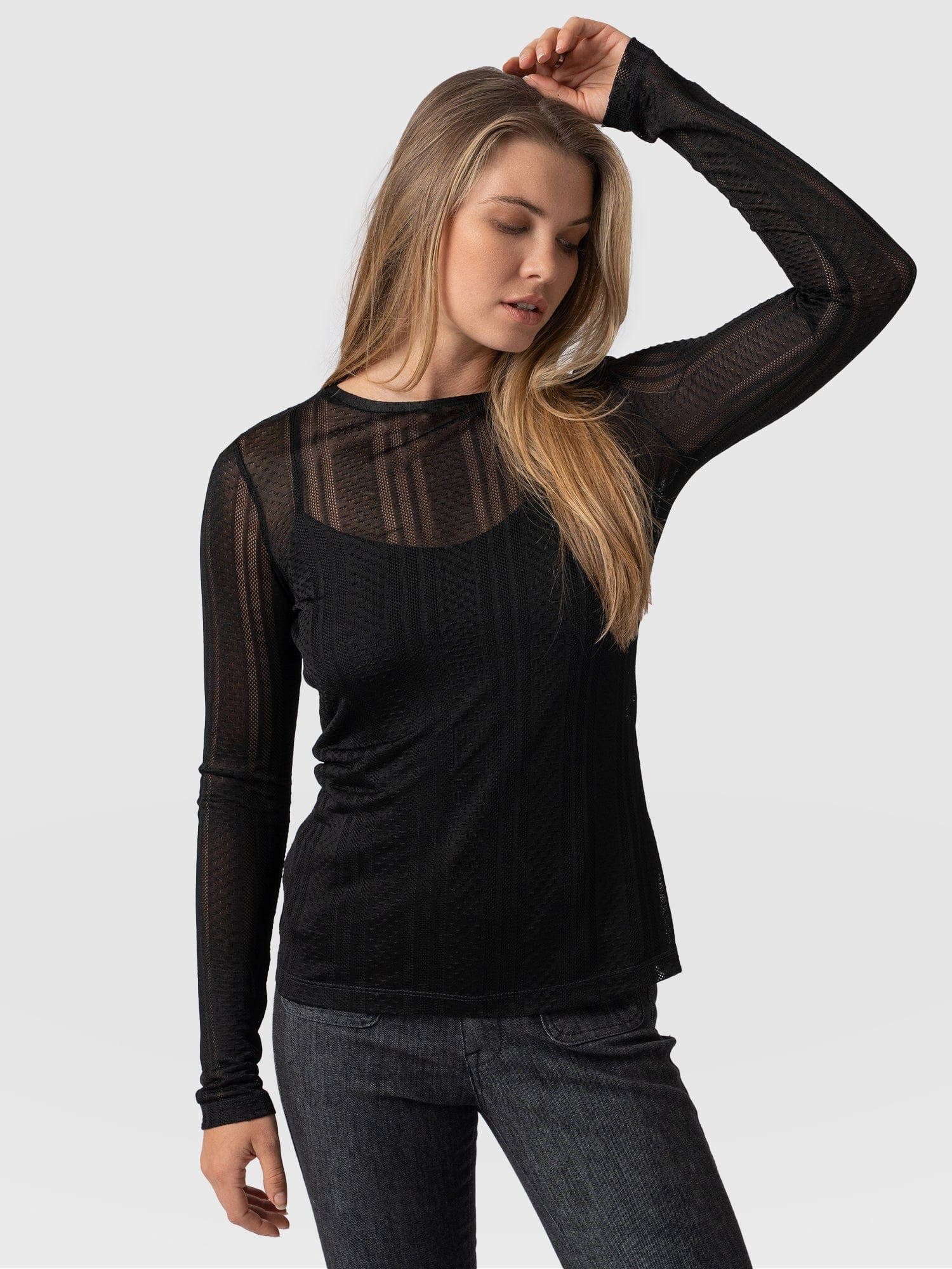 Demi Lace Long Sleeve Tee Black - Women's Tops | Saint + Sofia® UK