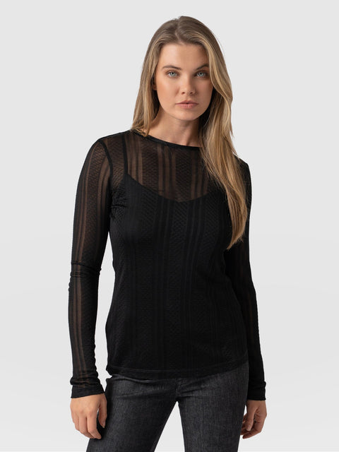 Demi Lace Long Sleeve Tee Black - Women's Tops | Saint + Sofia® UK