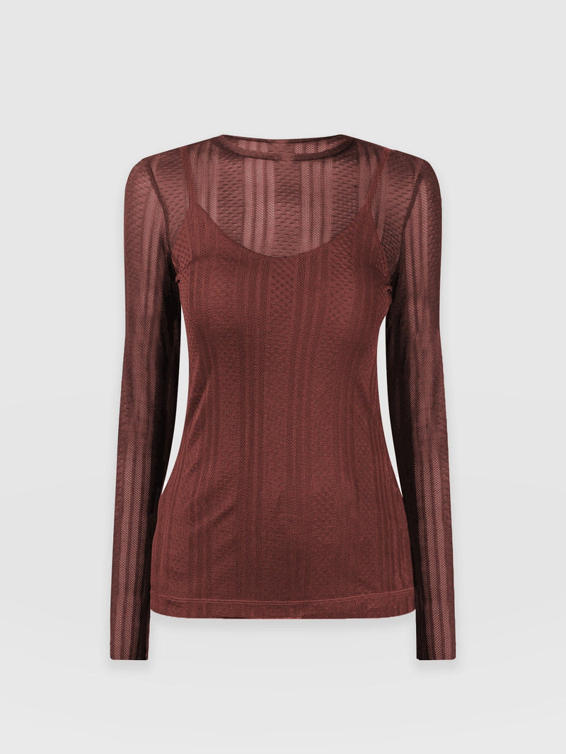 Demi Lace Long Sleeve Tee - Maroon