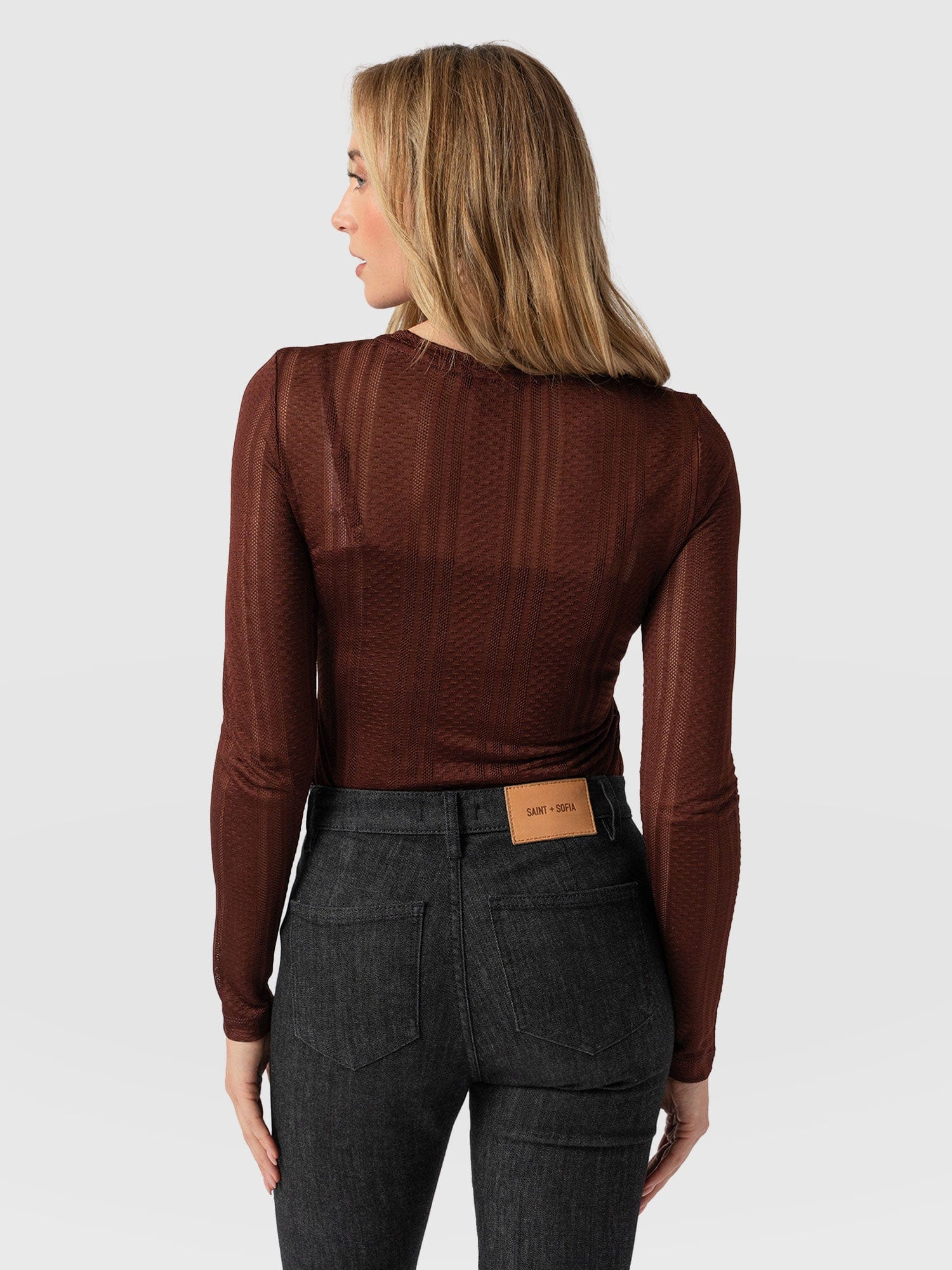 Demi Lace Long Sleeve Tee Maroon - Women's Tops | Saint + SofiaÂ® UK