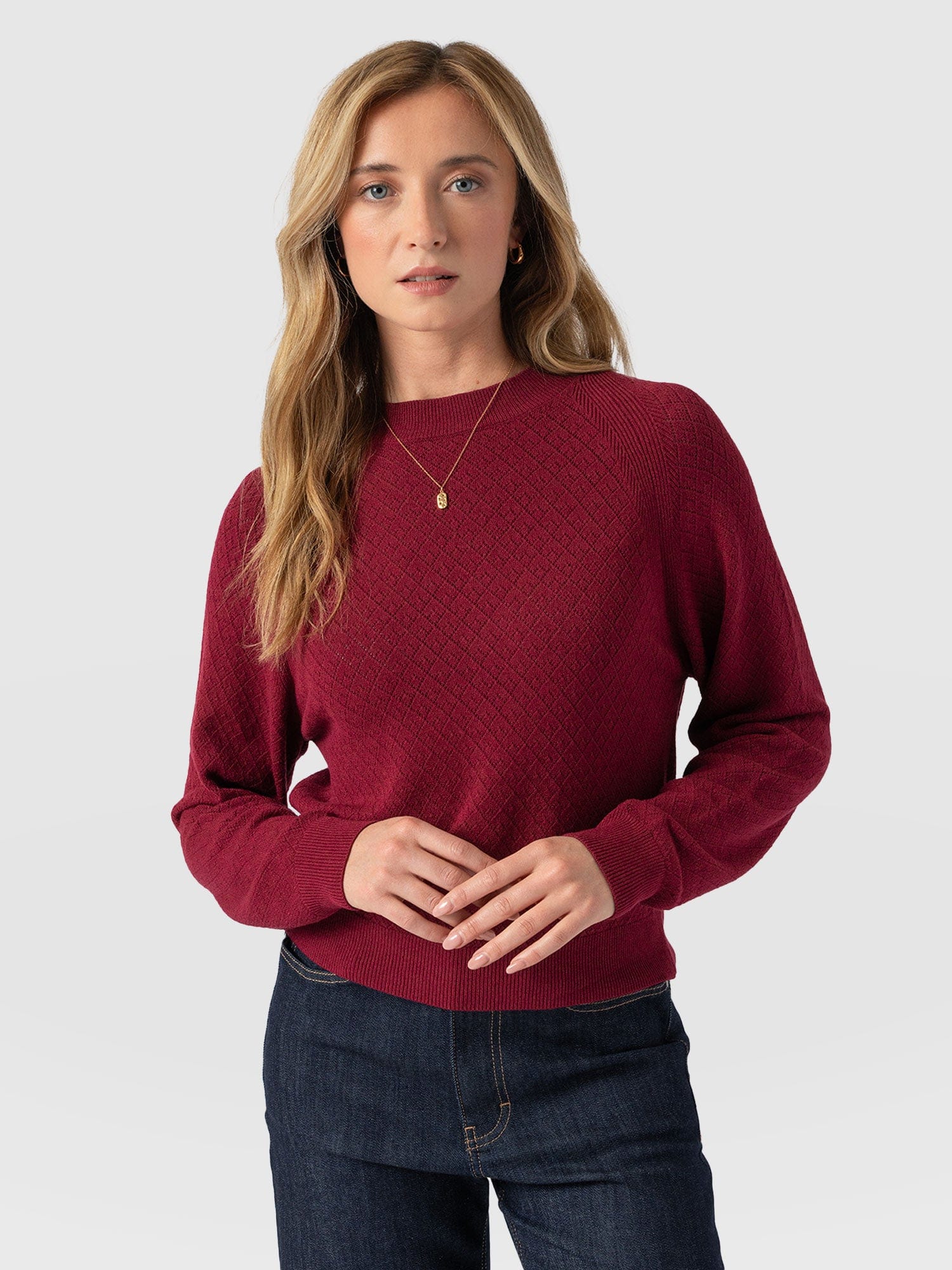 Diamond Knit Jumper Deep Pink - Women's Jumpers | Saint + Sofia® UK