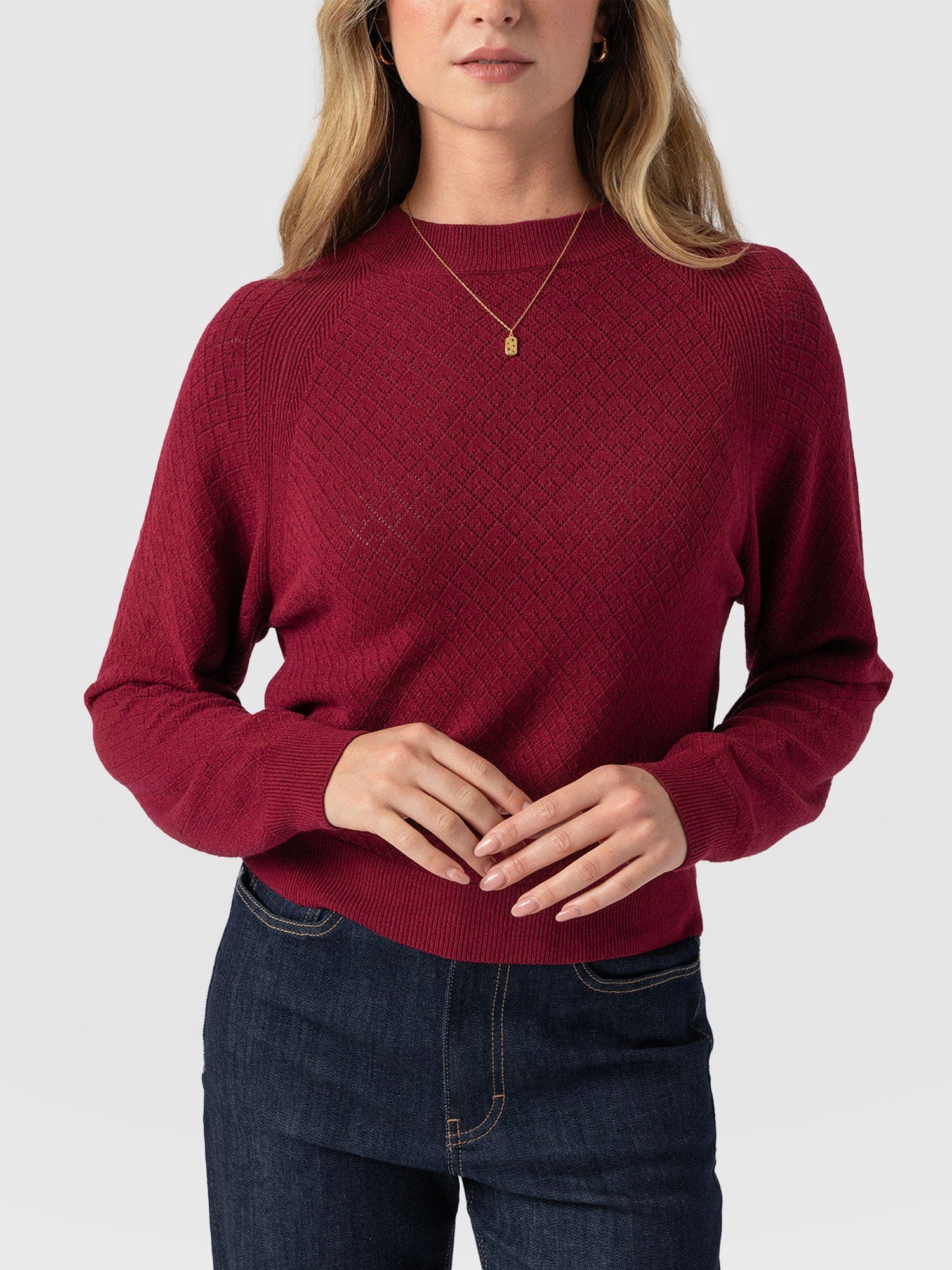 Diamond Knit Jumper Deep Pink - Women's Jumpers | Saint + Sofia® UK